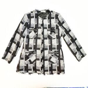 Lauren Elliott Tweed Fringe Hem Blazer Black and White SIze 8